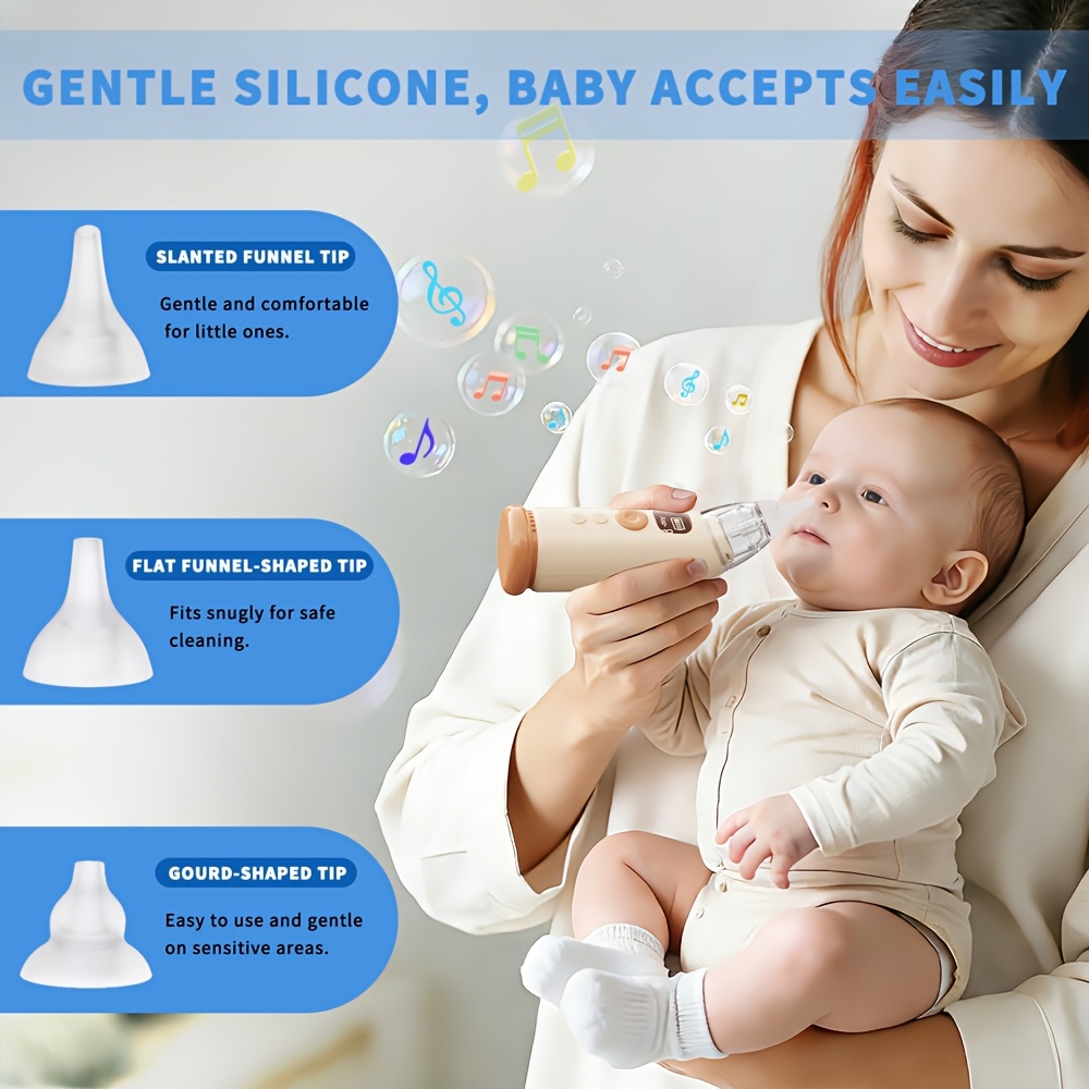 Baby Nasal Cleaning Tool with Music Play, Infant Daily Nose Care Accessory, Soft, Washable, Home Use, Includes 3 Suction Tips & Round-Tip Tweezers