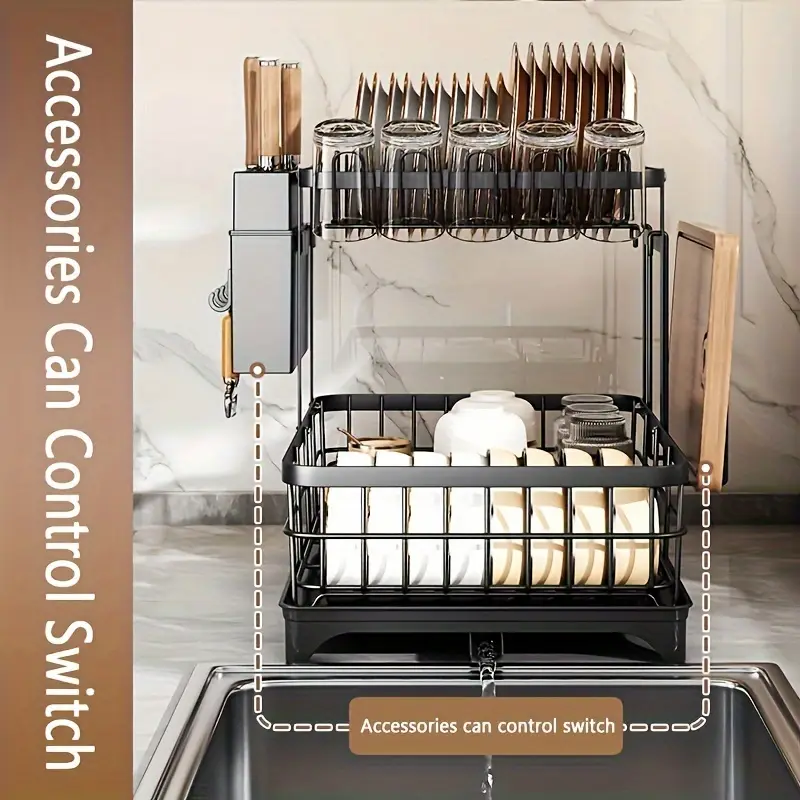 1 tier space saving kitchen dish drying rack with removable utensil holder cup holder large capacity drying rack with for kitchen sink counter Product details 2