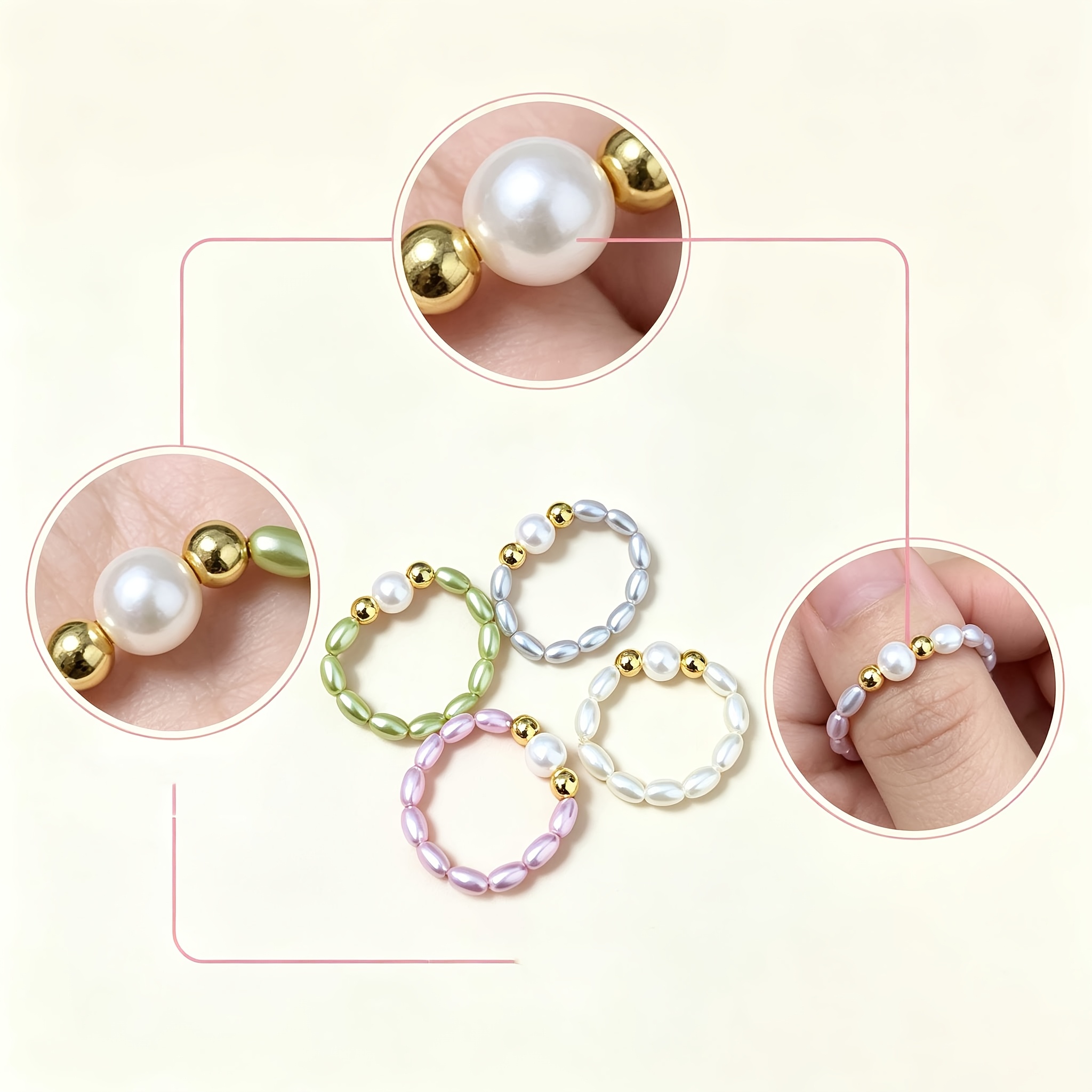 4pcs Elastic Beaded Women Ring Set with Gift Box, Friendship Gift