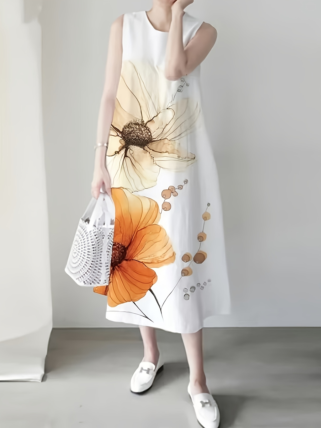 sleeveless flared skirt dress SLEEVELESS POLY CREPE MIDI FLARED DRESS main image 0