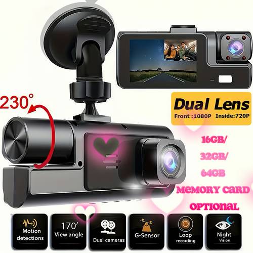 item picture car support 128gb dashcam front and rear dual recording 1080p hd 720p built in camera 170 angle compact body supports 24 hour parking monitoring loop recording 16gb 32gb 64gb