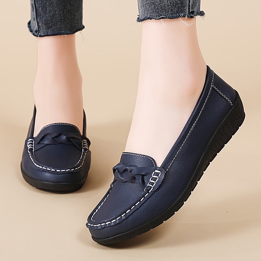 Women'S Black Synthetic Cover Loafers with Bow Detail Slip-On Casual  Shoes for Spring Fall *able Round Toe Design, Everyday Shoes Bow