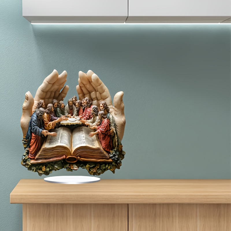1pc bohemian prayer hand statue the last supper religious desktop art decoration 7 87inx7 26in with stand 2d shop display room window birthday housewarming christmas gift holiday gift details 5