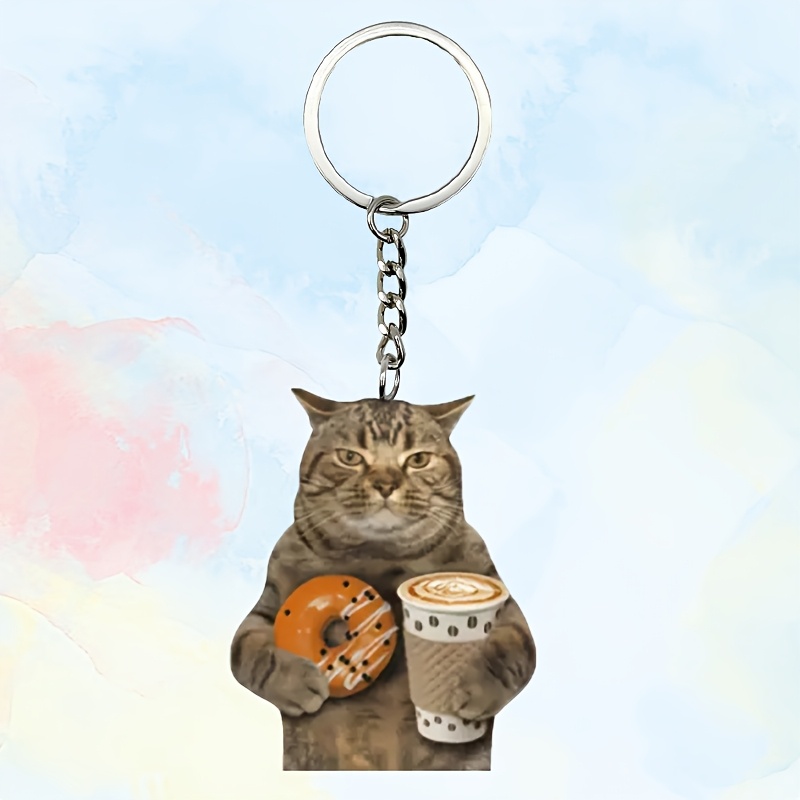 

Porte-clés chat tigré 2D en acrylique, pendentif pour sac à dos, décoration cadeau