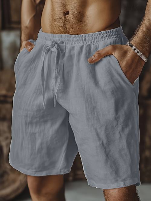 mens linen shorts summer shorts with drawstring pockets elastic waistband solid color comfortable and breathable casual daily vacation style