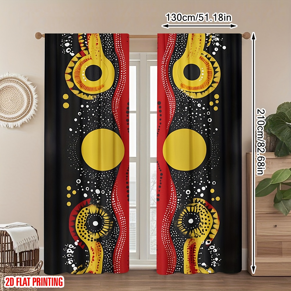 TEMU 2d Flat - 2d Flat - Set Of 2 Elegant Flow Curtains With Tribal Designs, With Rod Pockets, Ideal For A Study, Contemporary Bedroom, Chic Living
