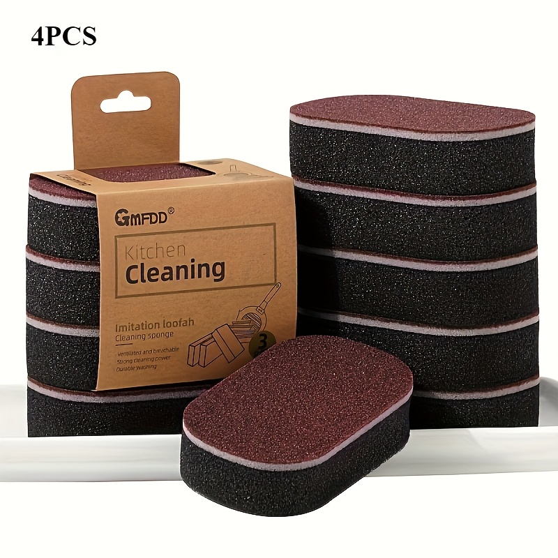 TEMU High-density Cleaning Sponges 4 Pack - Dual-sided Scrub Sponges For Kitchen, Bathroom, Glass, Wall, Floor - Magic Emery Sponges For Pot Scouring, Rust Removal, And Tough Stains