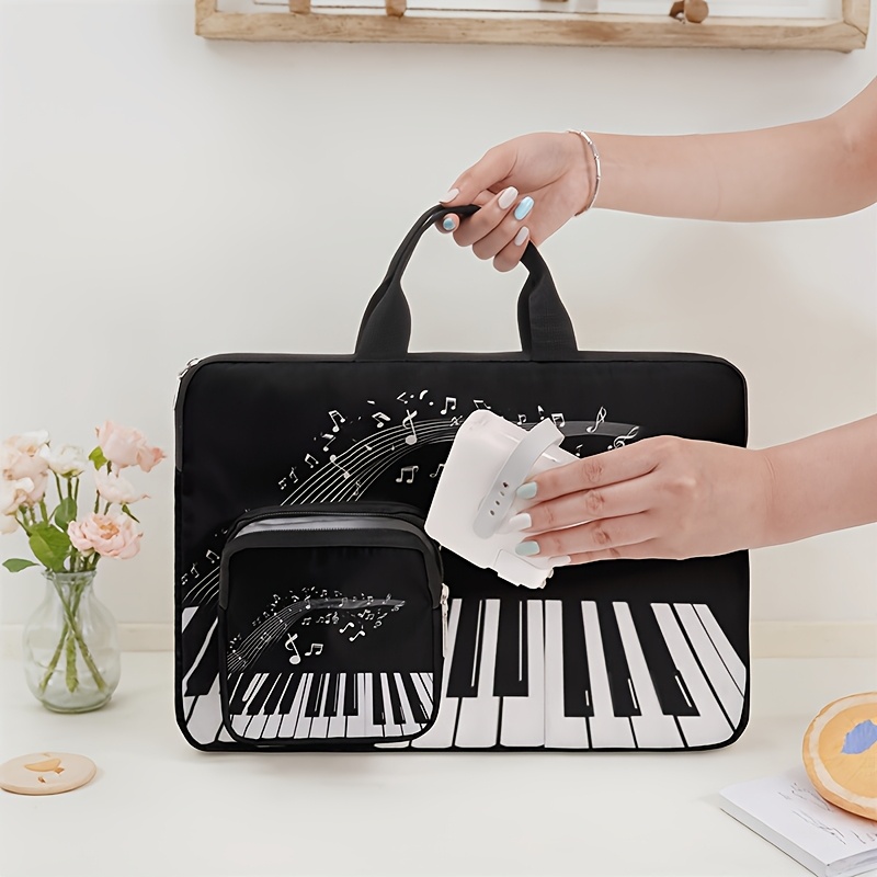 Black Piano Pattern Printed Computer Bag, Portable and Stylish