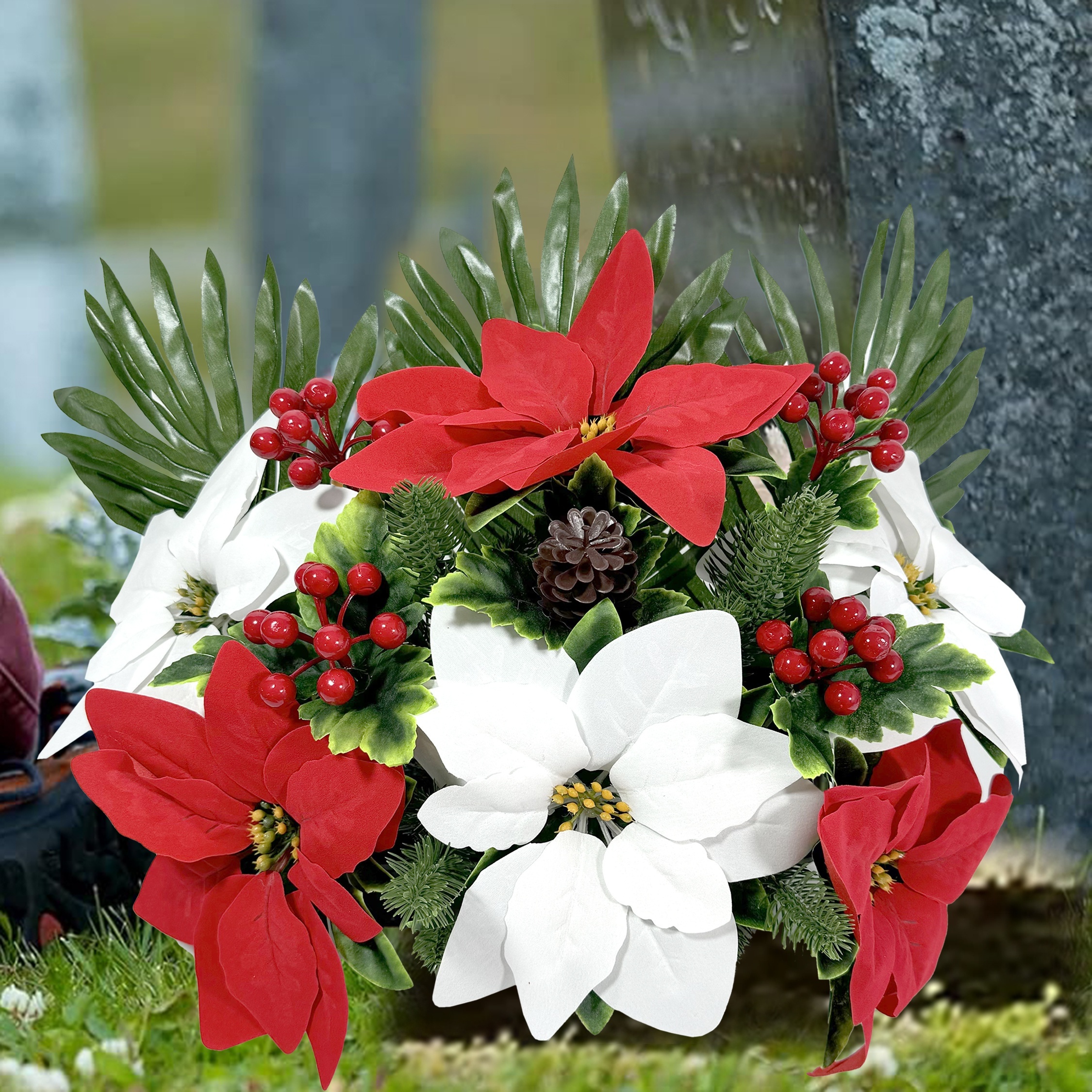 Fleurs De Noël Pour Le Cimetière D'hiver Composition Florale Pour Tombe Insertion Pour Vase Insertion Pour Tombe Composition Pour Tombe D'hiver Poinsettias Et Pivoines