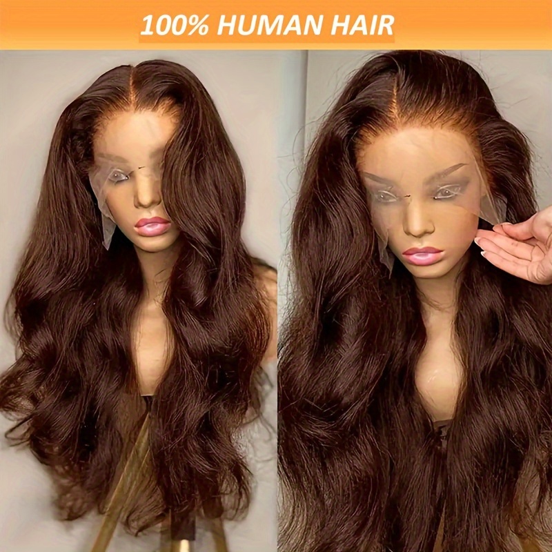 

13x4 Hd Transparent Frontal Chocolate Light Brown Lace Front Wigs Human Hair With Baby Hair 180% Density Body Wave Lace Frontal 20-30 Inch Human Hair Wigs Pre Plucked Hairline #4 Brown Wig