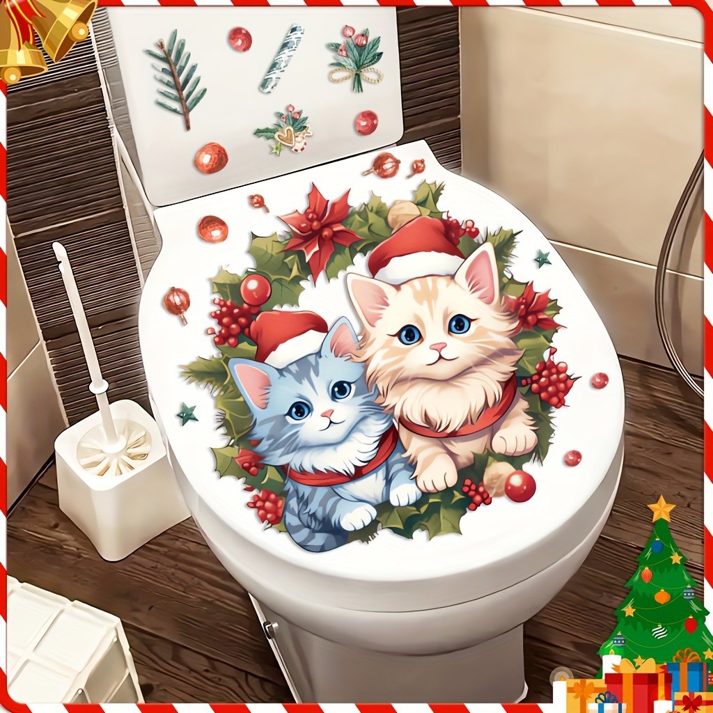 

1pc Christmas Decoration Couple Cat Sticker, Christmas Toilet Stickers, Used For Bathroom Toilets And Other Background Walls