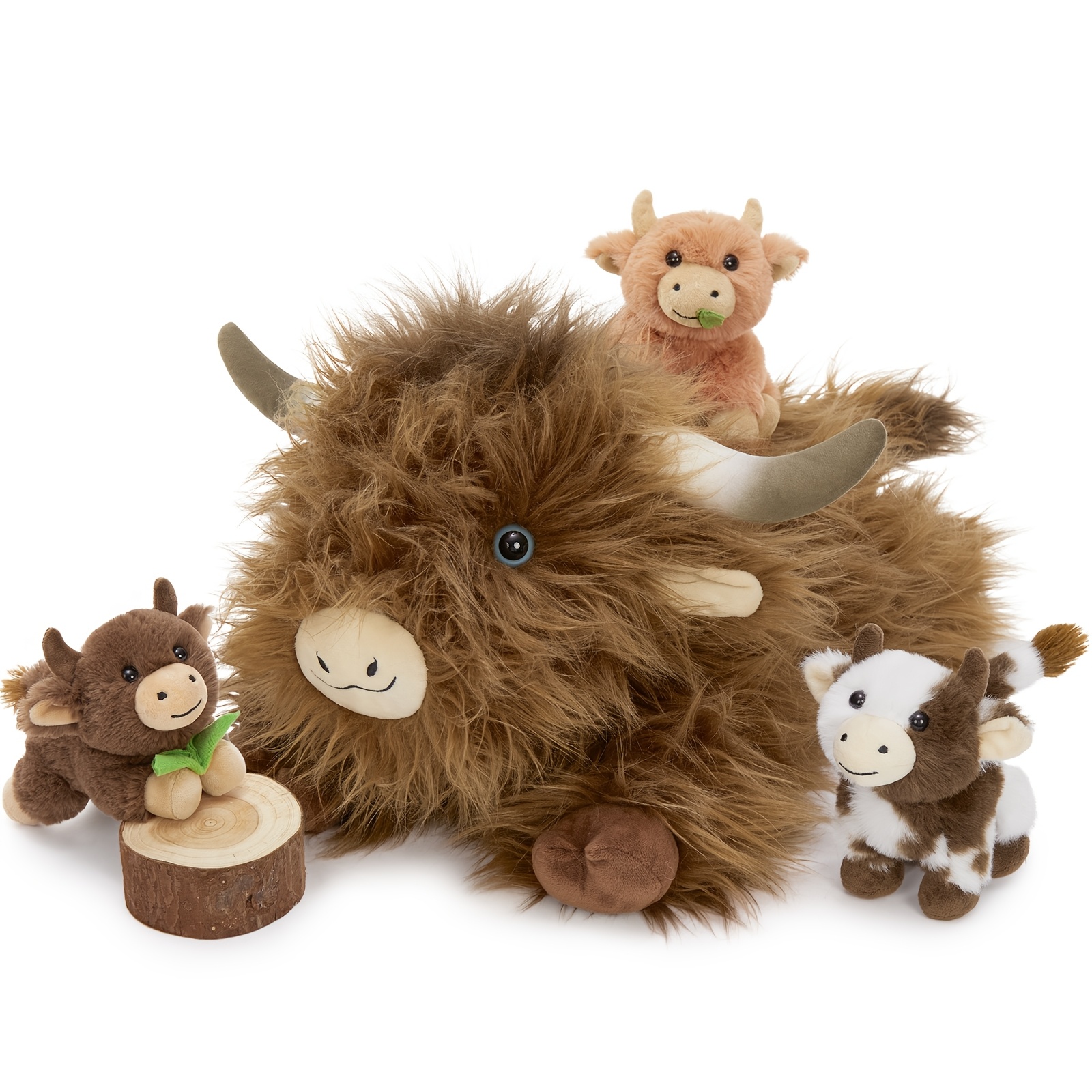 Image of Morismos Big Highland Cow Toy, 50cm Hyland Cow With 3 Cuddly Babies Inside, Lifelike Scottish Cattle Stuffed Animal Plush Cuddly, Farm Gifts For Kids Girls Boys Birthday Party Decorations Day