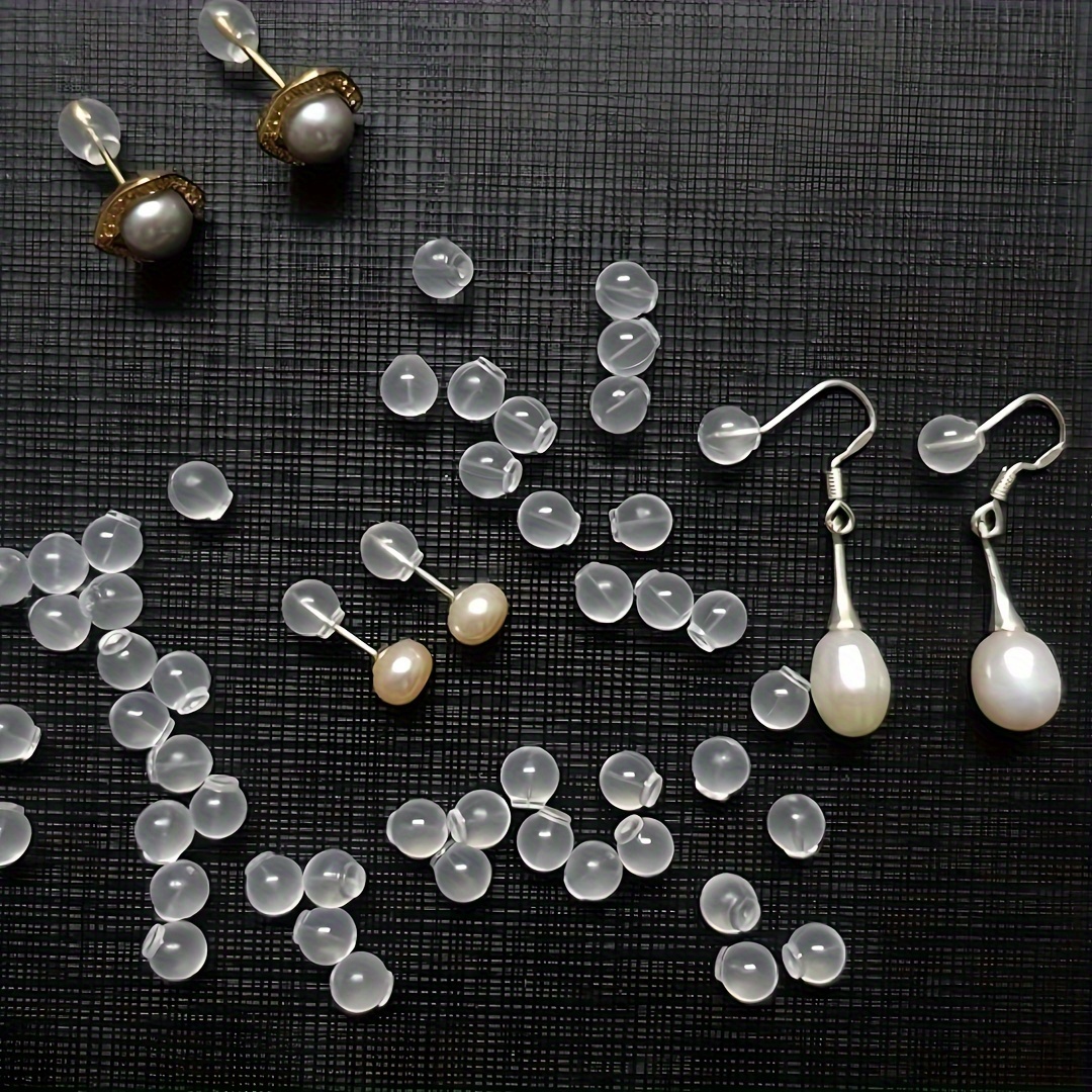 

100pcs Earring Backs, Clear Rubber Safety Earring Pin Backs, Secure Clutch Stopper For Women's Earrings Diy Jewelry Making, Round Earring Back Plug Accessories