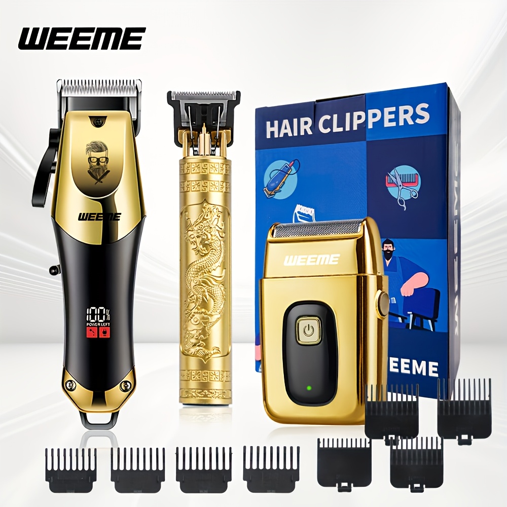 TEMU Kit de Toilettage et Rasage WEEME pour Homme, Ensemble de 2/3 Pièces, Tondeuse à Cheveux pour Homme, Rechargeable par USB, 8 Peignes Guides,