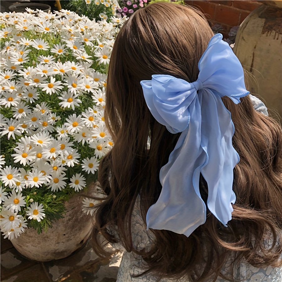 

1pc Elegant Cute Fabric Bow Tie Hair Clip With Sparkling Mermaid Finish - Large Solid Color Bow Hair Accessory For Women And Girls