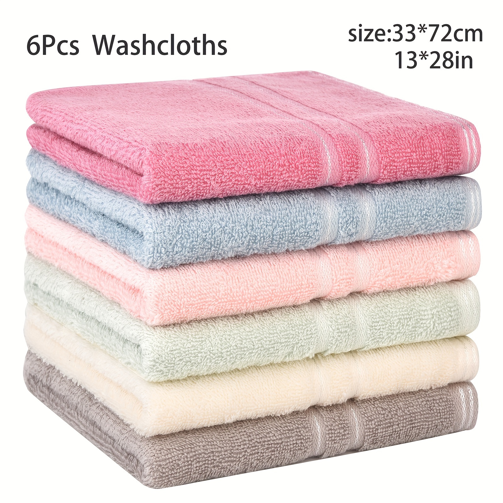 

6 Pack, Pure Cotton Face Towels, Lightweight And Super Absorbent, Assorted Colors For Daily Refreshment, 13 Inches X 28 Inches, Bathroom Essentials