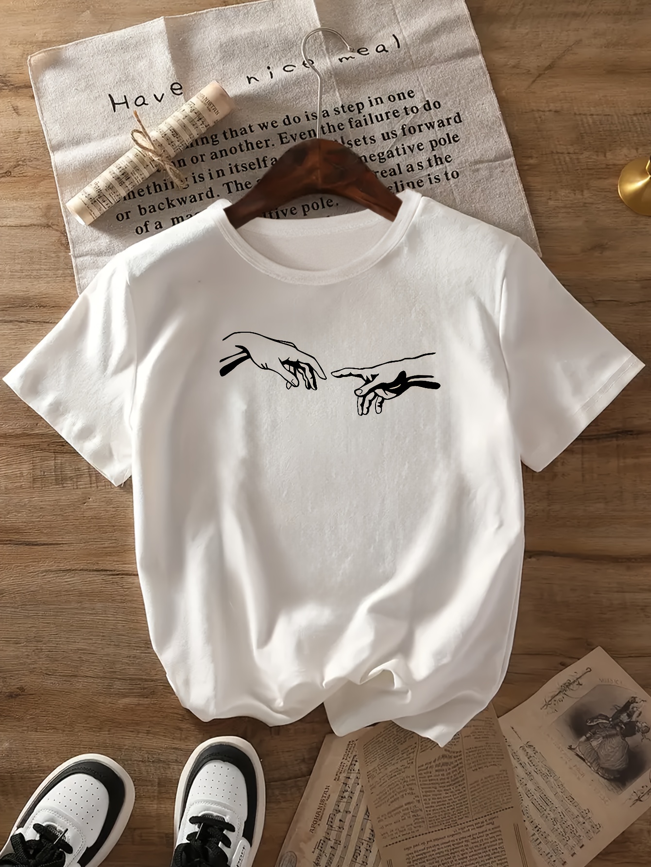 women's casual short sleeve t shirt minimalist clasped hands