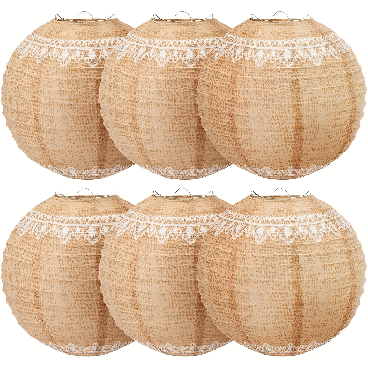6pcs Lace Print Burlap Paper Lanterns 8in Boho Lanterns Decorative Indoor Paper Decoration Hanging Rustic Farmhouse Classroom Decor For School Birthday Party