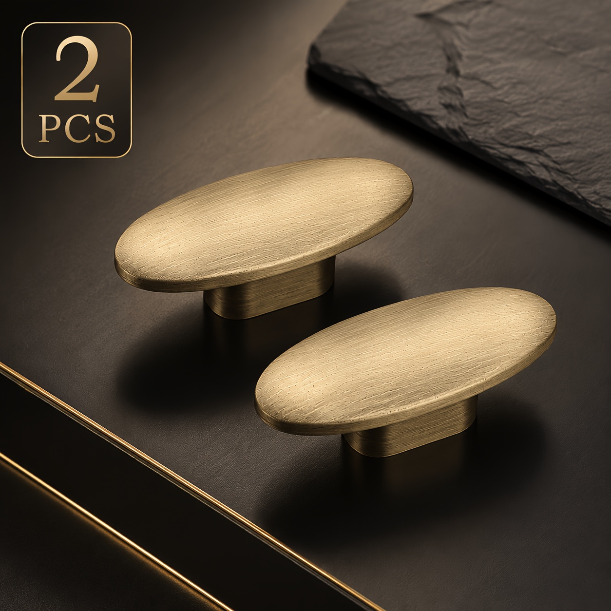 TEMU 2 Piezas de Pomos Ovalados para Gabinetes en Oro Cepillado, Tiradores de Lujo Modernos para Cajones, Pomos Vintage Dorados para Cómodas,