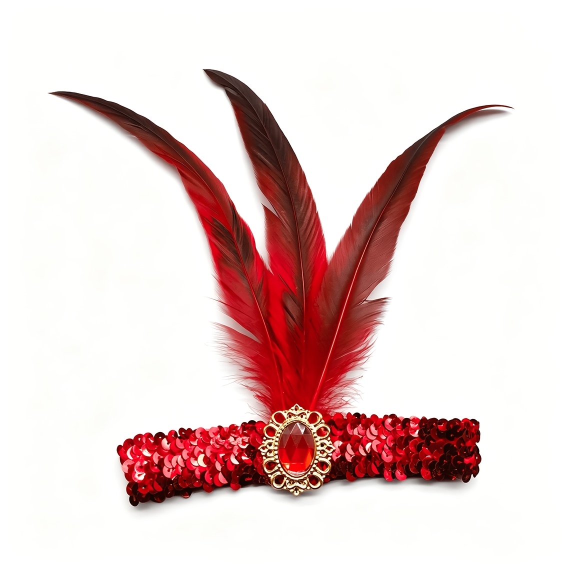 TEMU 1pc Women's Red Feather Headband, Synthetic Rhinestone Crystal Inlaid, Exquisite Sequined Hair Accessory, Suitable For Parties, Weddings,