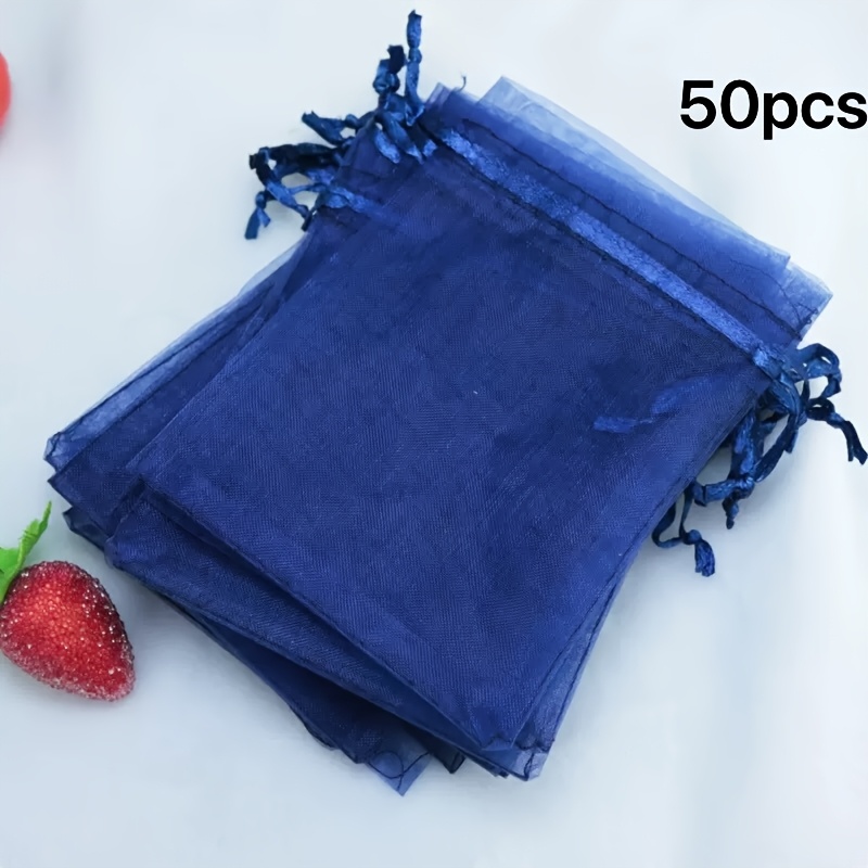 TEMU 50 Navy Blue Gift Bags With Drawstring - Lilli's Mesh Bags For Jewelry, Wedding, Christmas, Halloween, New Year, Birthday Party Favor Wrapping,