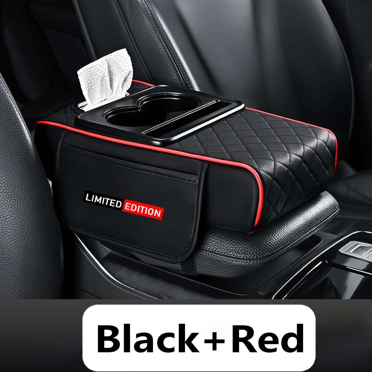 TEMU Car Armrest Pad 4 In 1 Center Console Armrest Protection Pad With Tissue Box Storage Bag Cup Holder For For For For For For