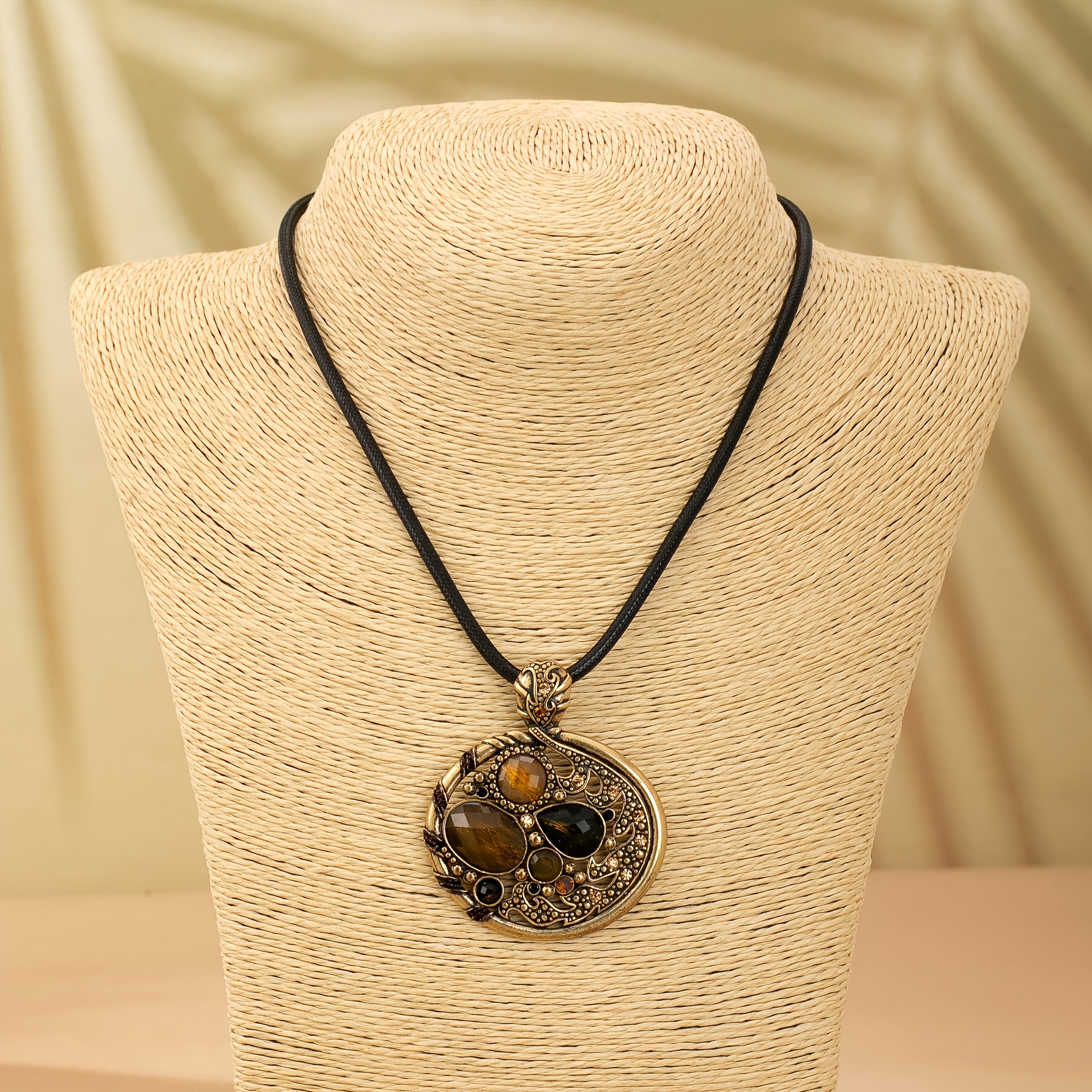 TEMU 1pc Gothic Style Black Rope Elegant Cute Fashionable All-match Hollow Round Women's Necklace, Suitable For Vacation And Daily Wear