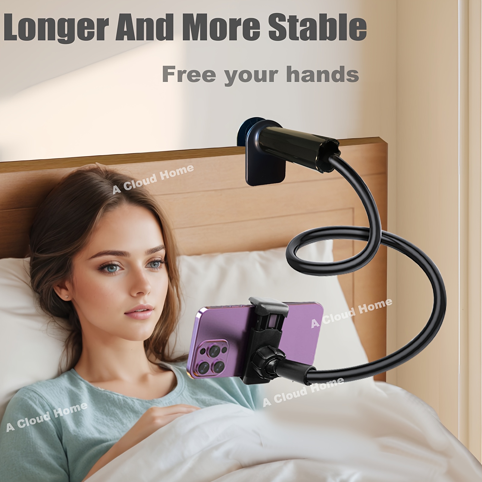 Image of 360 Adjustable Flexible Long Arm Gooseneck Bracket Mount Clamp, Cell Phone Stand Holder For Desk, Headboard, Bed, Bedside, Table. 39-inch Overall Length Clamp, Mobile Phone Stand For