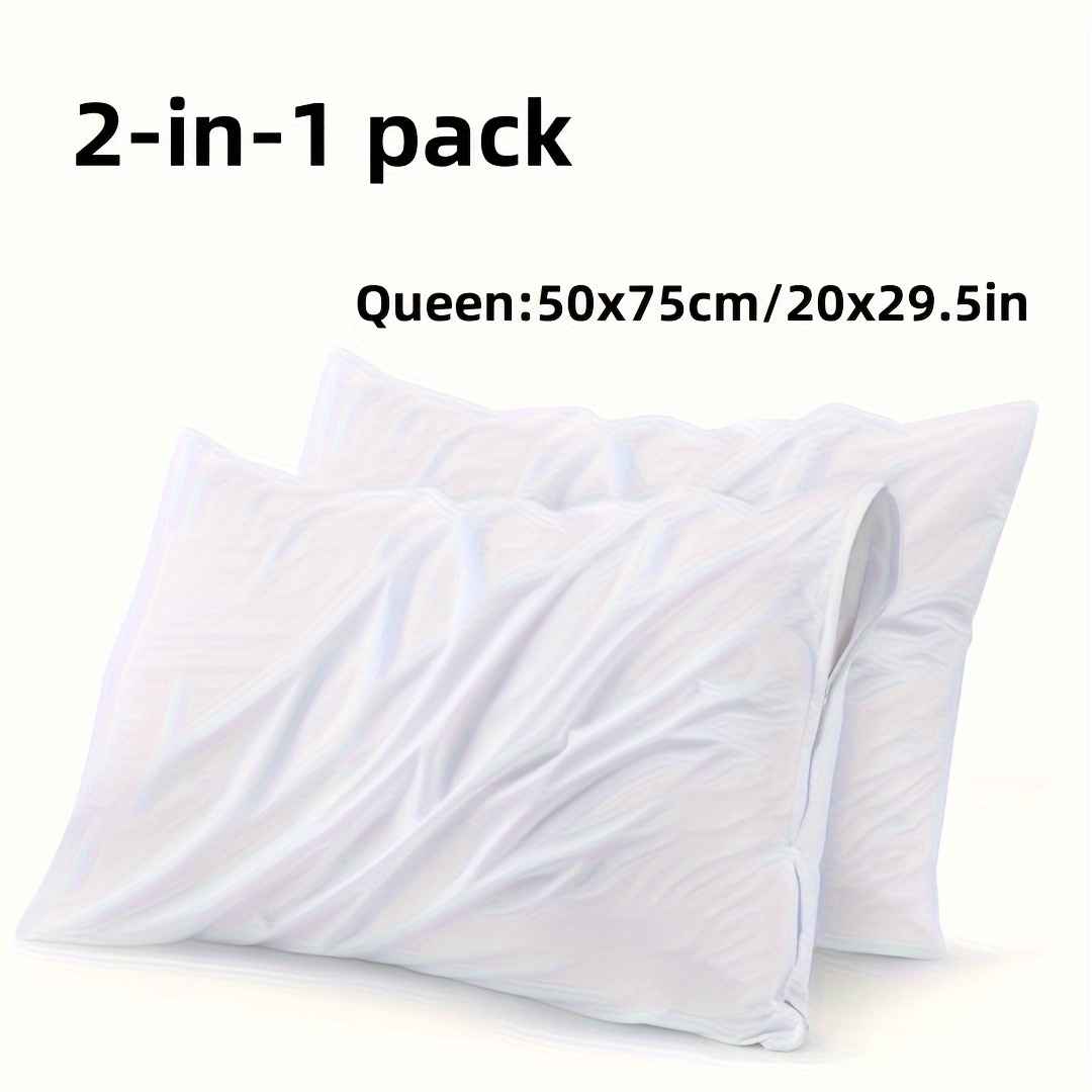TEMU 2pcs Set Of Zippered Pillow Protectors, White Pillowcase, 100% Polyester, Quality, Breathable And Soft Pillowcase, Extended Pillow Life (pillow