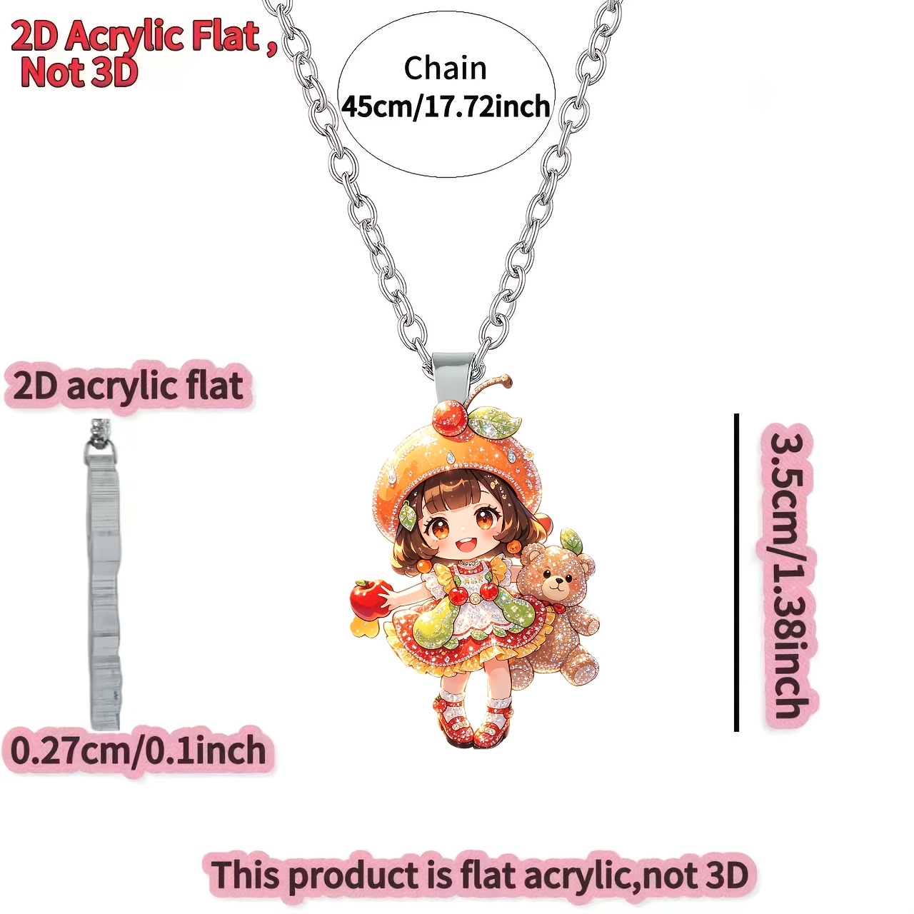 Women's 2D Acrylic Orange Hat Cherry Y-Shaped Necklace, Gift