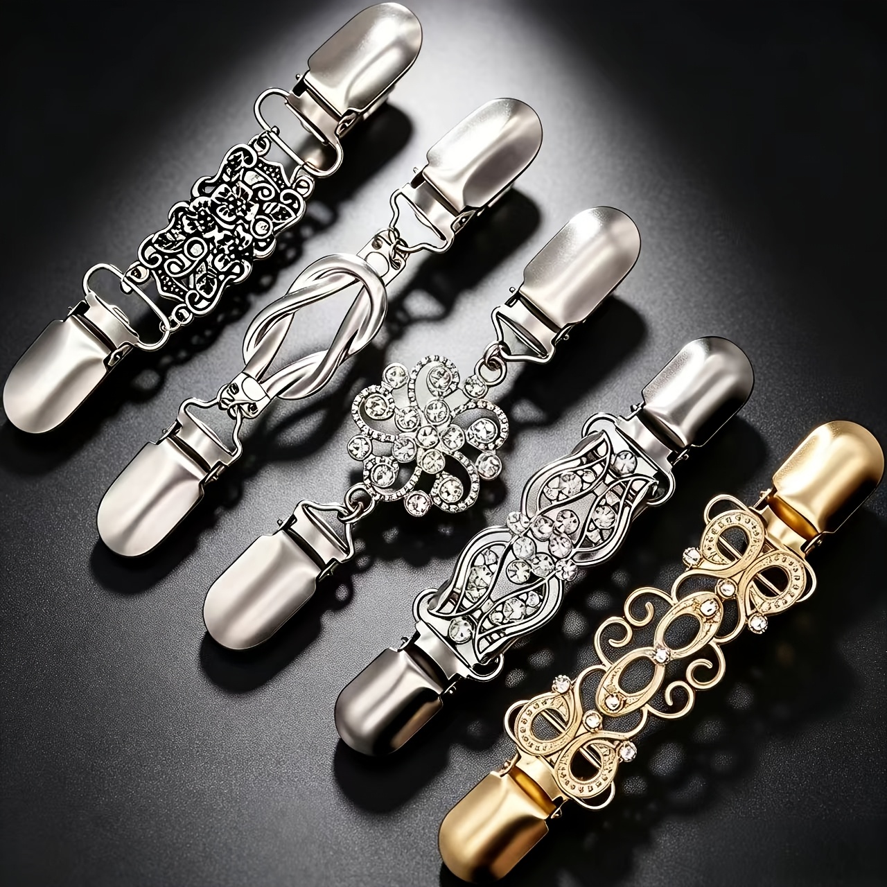 Set Of 5 Women's Clothing Belt Clips, Vintage Sweater Clips For Securing Sweaters, Dress Back Belt Clips, Waist Belt Clips, Cardigan Clips, Shawl Clips, In 5 Different Styles