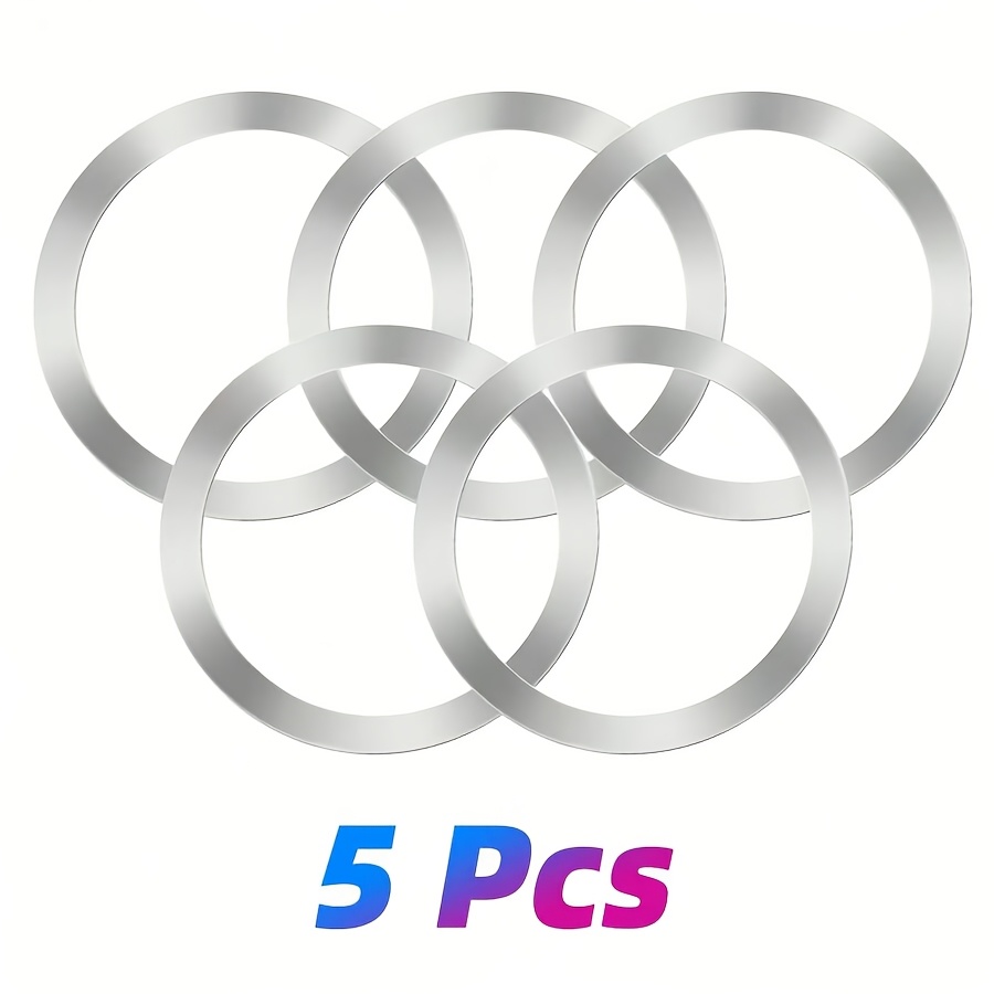 A Set Of 5 Adhesive Magnetic Rings Suitable For Magsafe Phone Car Mounts, Featuring Circular Magnetic Plates