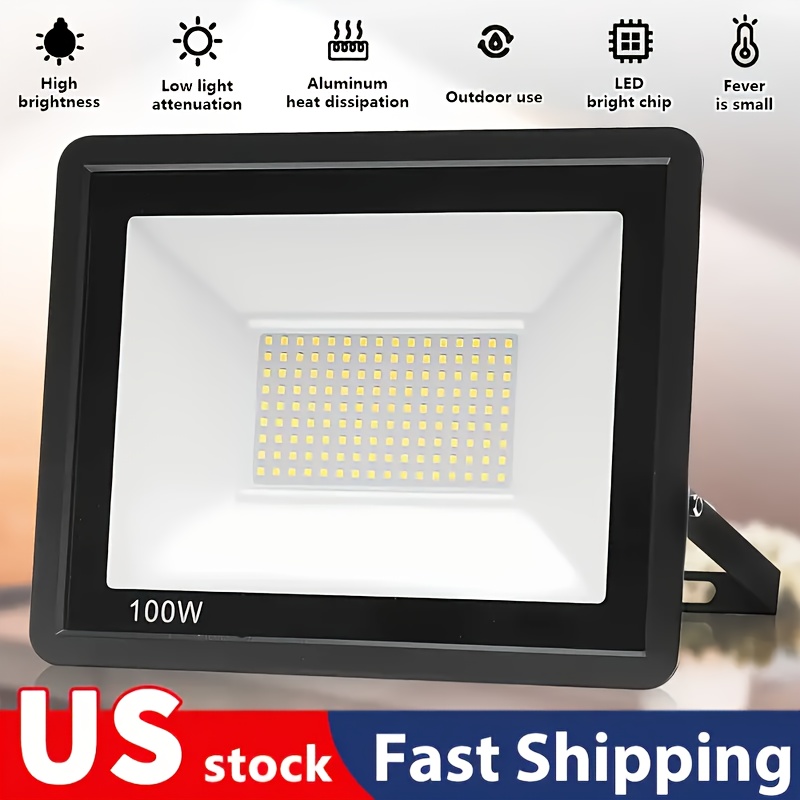 

1 Pack 100w Led Flood Lights Outdoor, 11600lm Security Lights With Plug, Exterior Waterproof 5000k Daylight White For Basketball Court, Yard, Garden, Playground