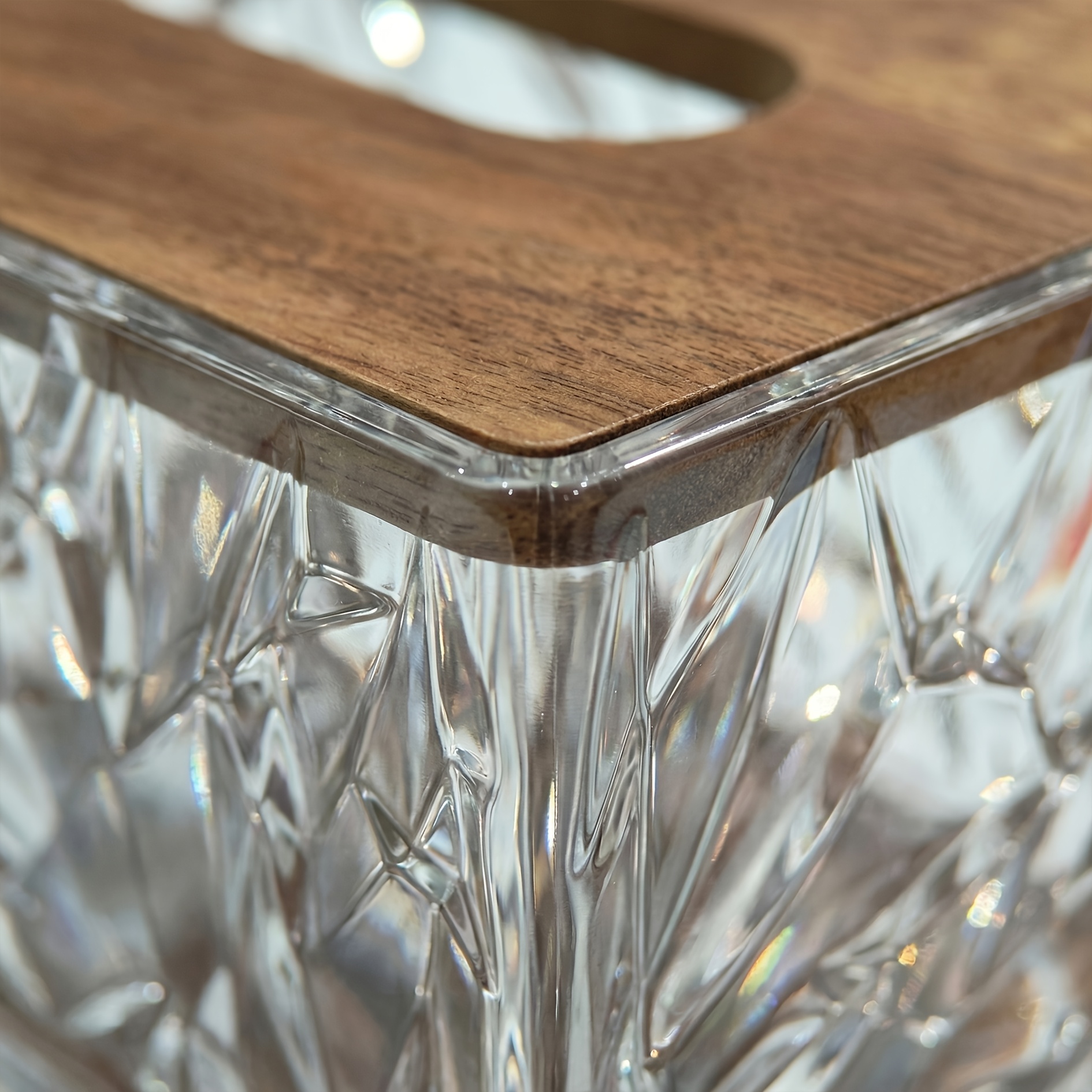 1 crystal texture acrylic tissue box with wooden lid modern minimalist napkin holder   room coffee table desktop tissue storage   bathroom decorative ornament Product details 5
