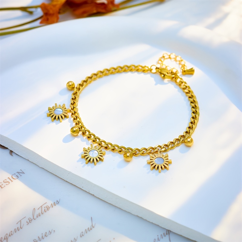 Punk 304 Stainless Steel Golden Sunflower Bracelet