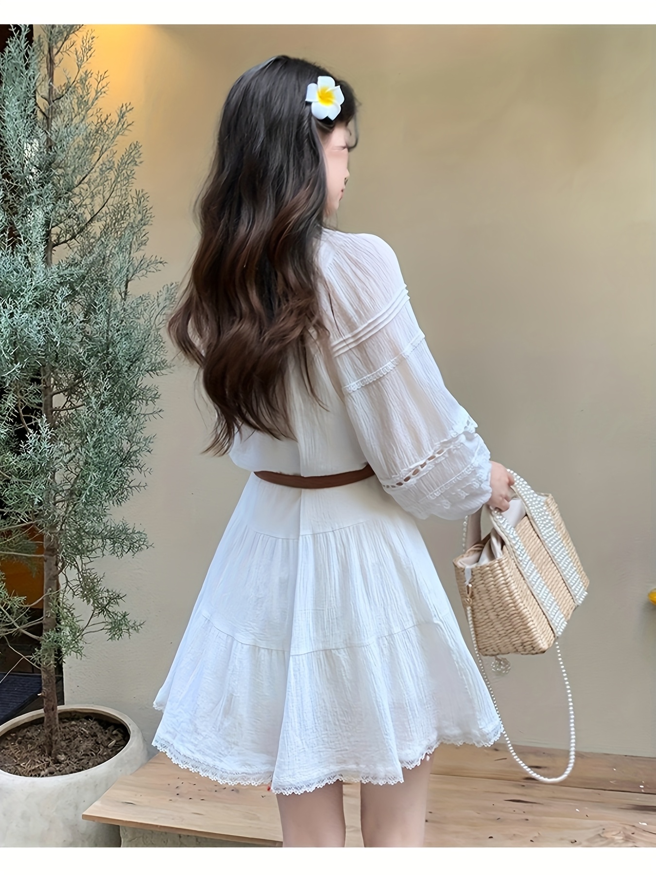 french style bohemian dress white chic gorgeous long sleeve - Temu United  Arab Emirates