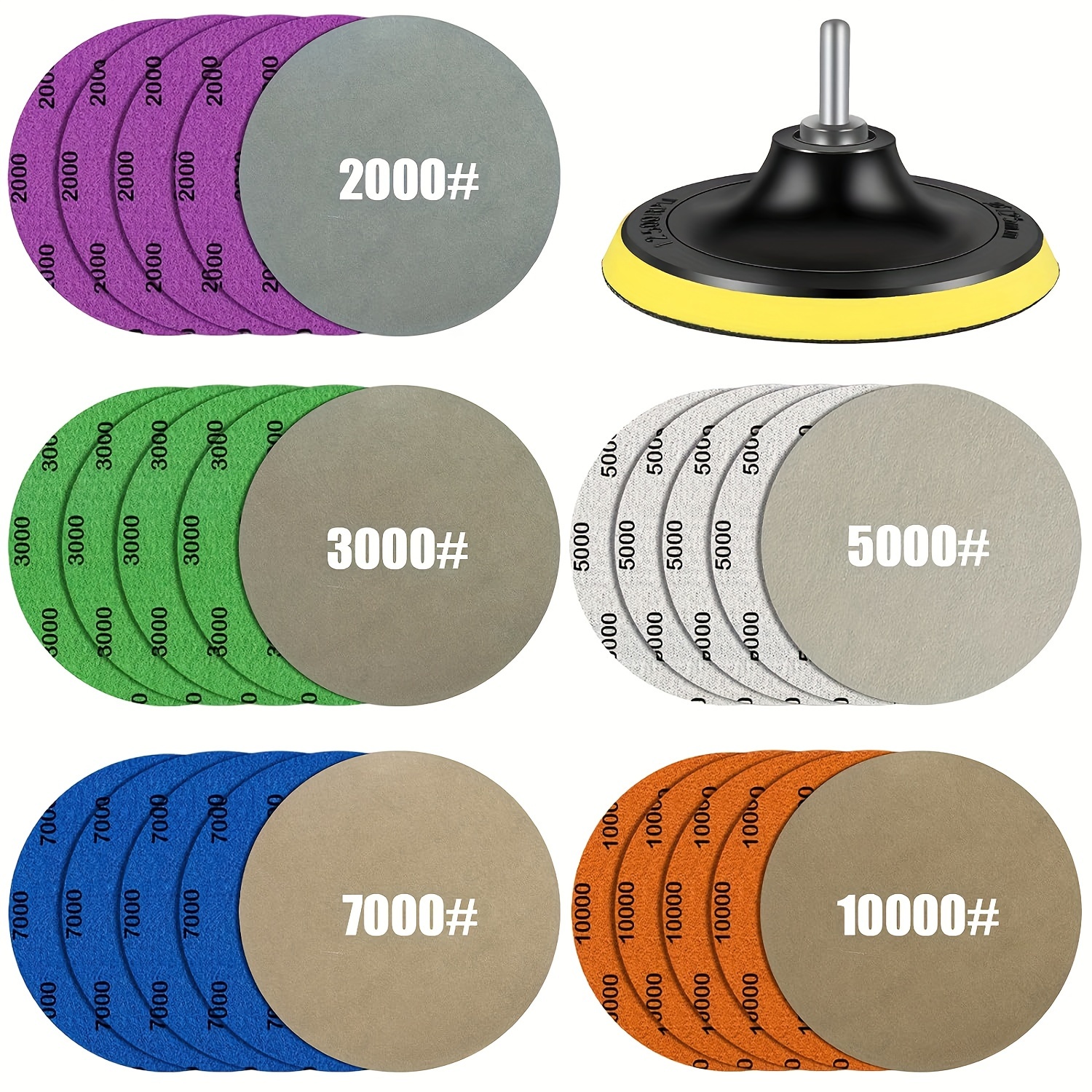 

26-piece Sanding Disc Set With 5" Backing Pad - Wet/dry Hook & Loop, Includes 2000/3000/5000/7000/10000 Grits For Orbital Sander Polisher