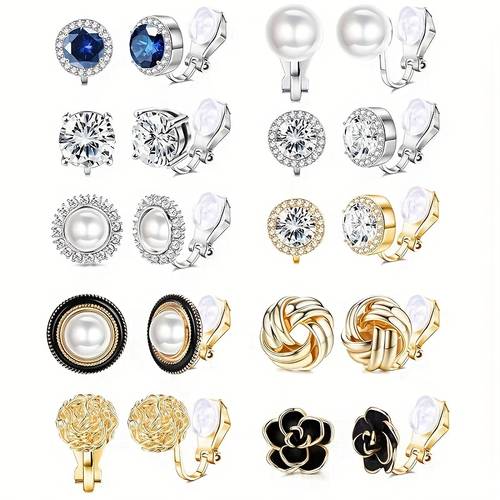 10 pairs cross border fashion in europe and america candy colored colorful geometric pearl earrings ear clips ladies earrings suitable for ears without perforation suitable for many occasions
