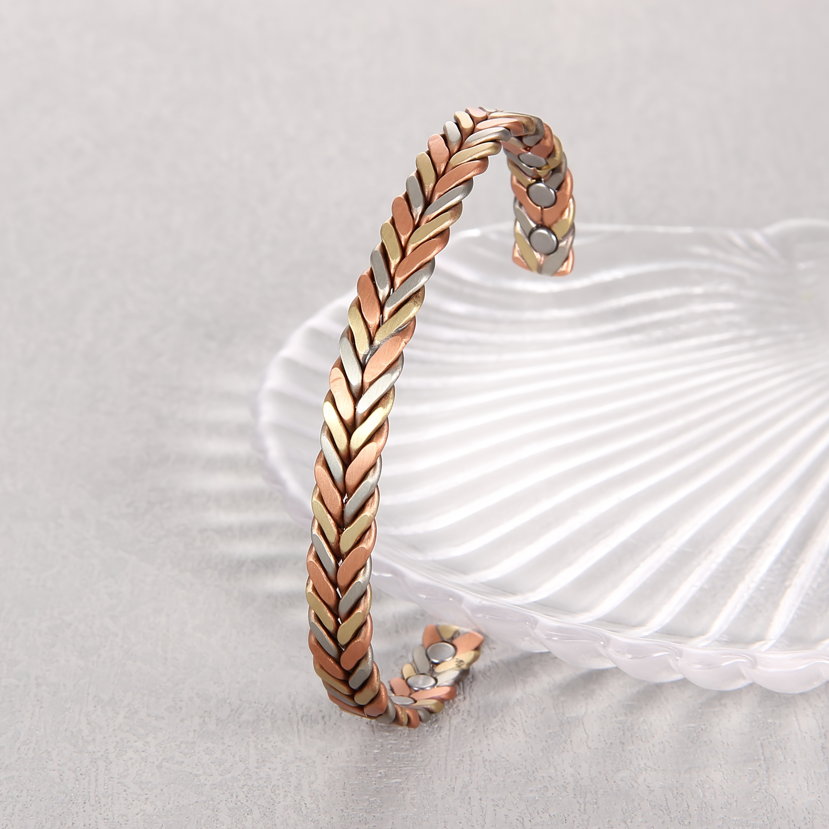 TEMU 1pc Red Copper Magnetic Bracelet, Unique Tri-color Braided Bracelet Suitable For Men And Women Jewelry Gifts, Suitable For Daily Wear