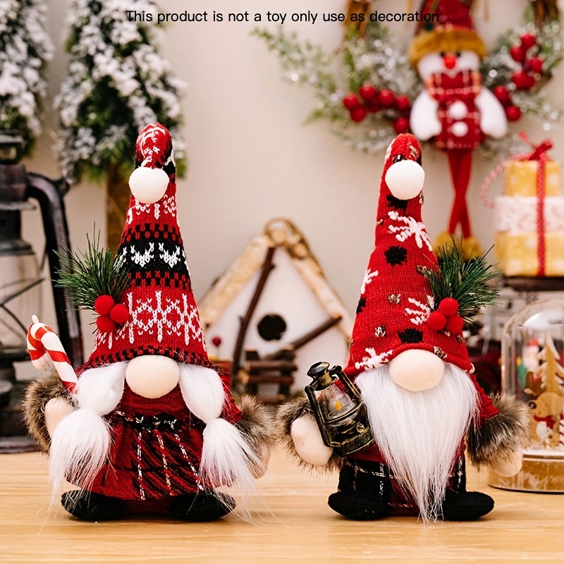 

1pc/2pcs Knitted Curved Hat Gnome Doll Ornament, Cane American Faceless Doll, New Christmas Decoration Indoor Decoration, Christmas Decor, Home Decor, Party Decor