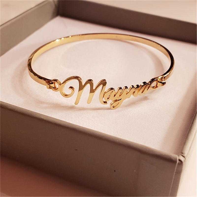 TEMU Personalized Golden-tone Name Bracelet - Custom Script Nameplate Jewelry With High-quality Metal, Elegant Gift For Mom, Teacher, Graduation,