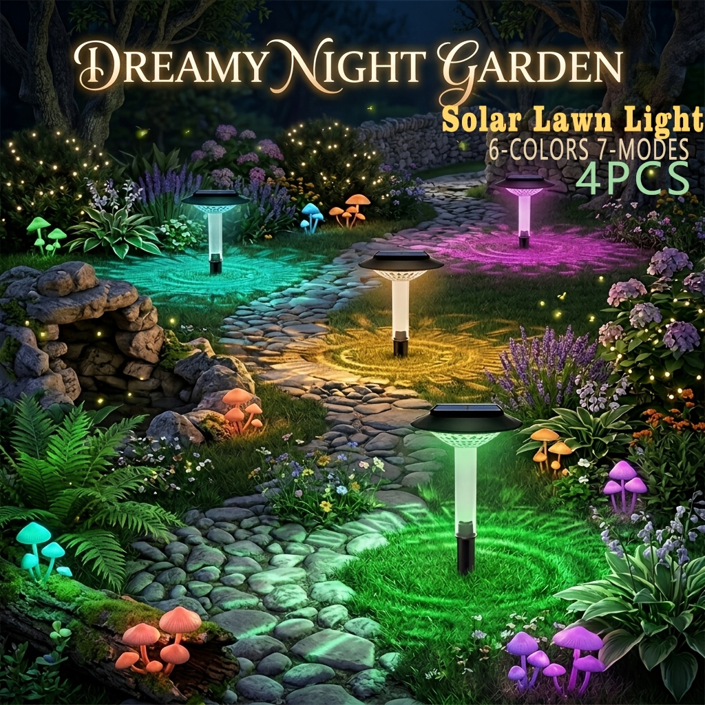 Image of 4pcs Outdoor Solar Marker Lights, Solar Channel Street Lights, Rgb Color Changing Solar Lawn Lights, Solar Garden Lights, 7 , Ip65, 1200mah, Auto , Dusk To Dawn