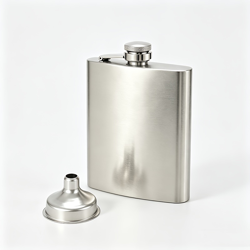 TEMU 2pcs Liquor Bottle Set (1pc Bottle And 1pc Funnel) 7oz Stainless Steel Liquor Bottle, Sandblasted Surface, Portable Flat Bottle, Outdoor Camping
