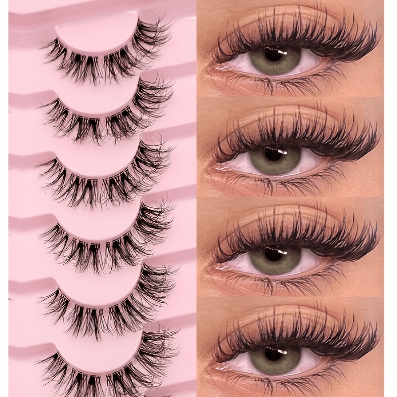 Image of 7 Pairs Natural Messy Cat Eye False Eyelashes, Transparent Band, Cat Eye Makeup Effect, Thin And Long, Extended Outer Corner, Soft And Natural Looking False Lashes