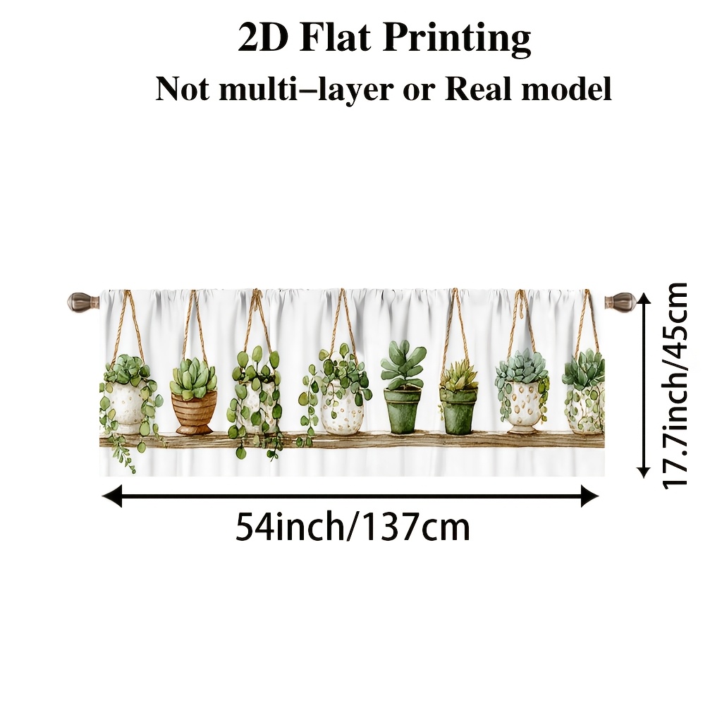 TEMU 2d Flat, 1pc, 2d Flat Printing, 2d Flat Succulent Curtain, , Without Rod For Kitchens, Bedrooms, Study Rooms, Cafes, Living Room Home Decor, No