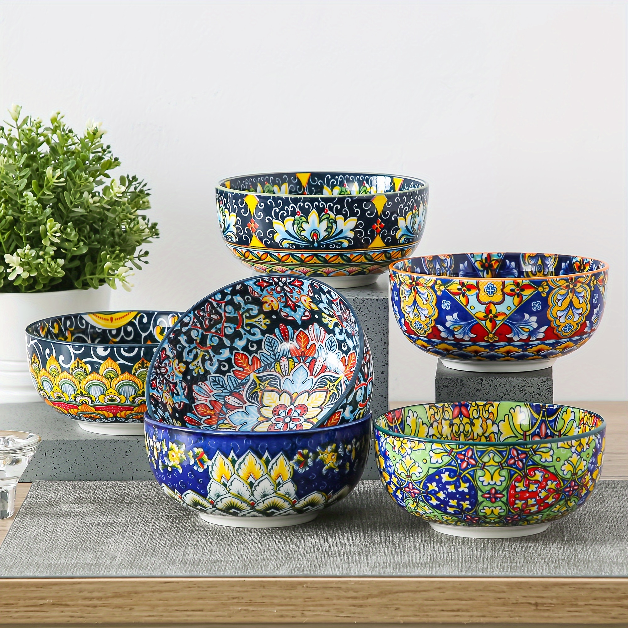 

26 Oz Bohemian Style Cereal Bowls Set - For Cereal, Soup, Oatmeal, Ice Cream, Salad, Pasta Etc, Set Of 6