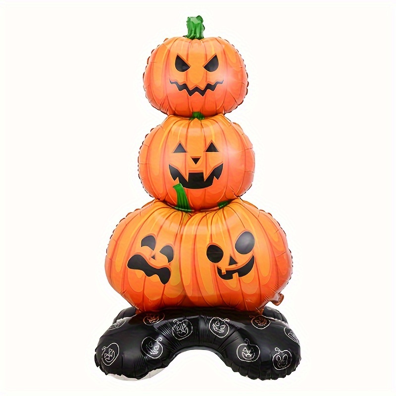 

Pumpkin Stack Foil Balloon - 47-inch Jack-o'-lantern Stand-up Aluminum Film Balloon For Party Decorations, Face Design, Suitable For 14 Years And Up - 1 Piece