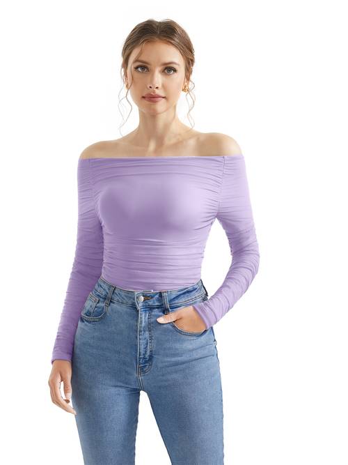 women long sleeve sexy off shoulder shirts fitted going out y2k crop top