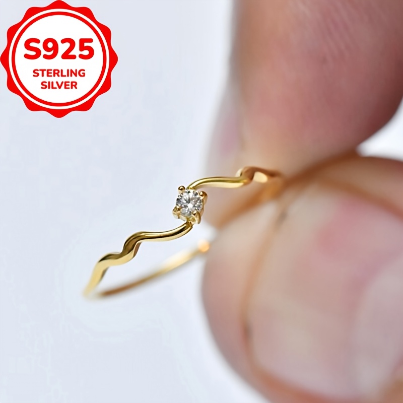 Women's S925 Silver Irregular Curve Wave Design Ring