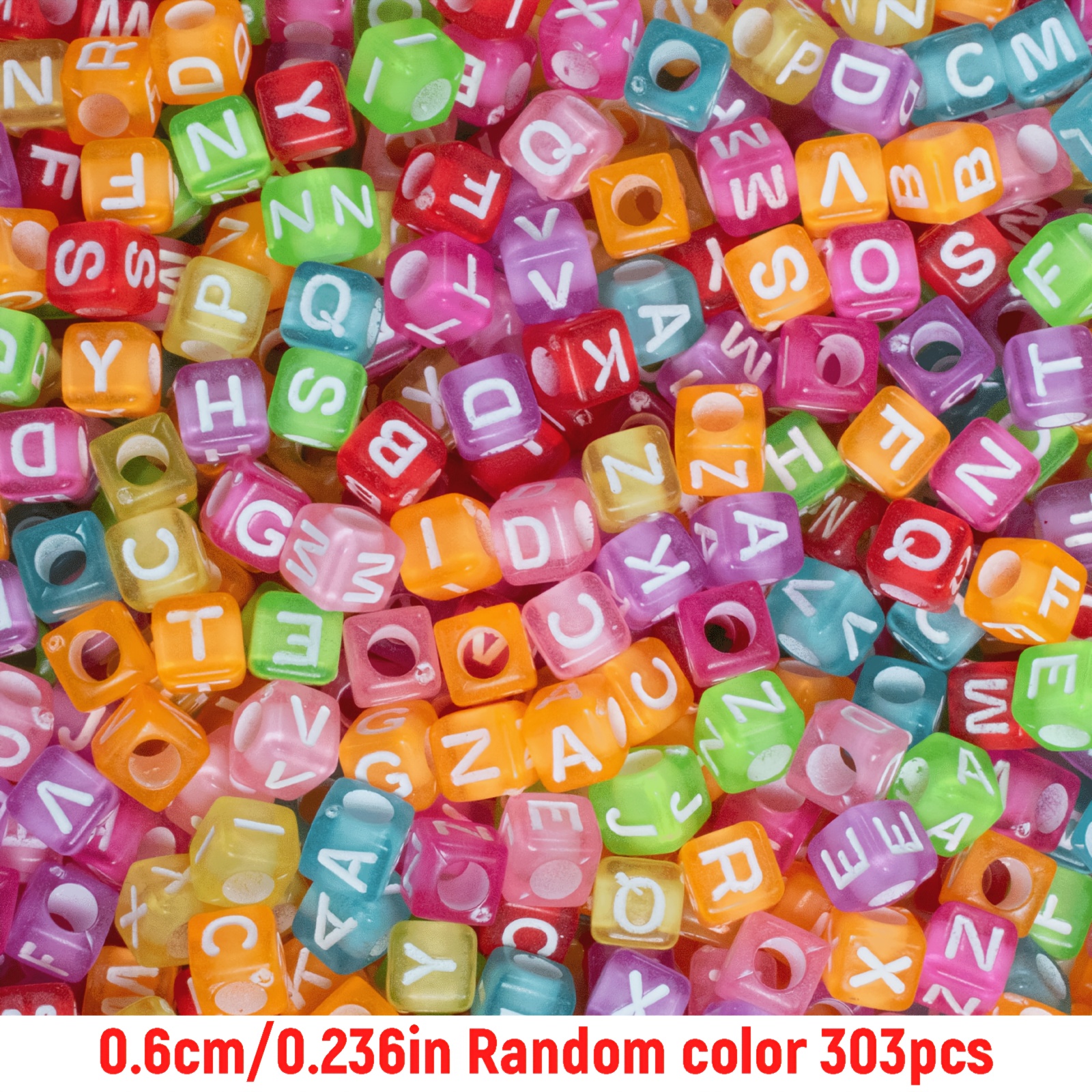 TEMU 303pcs 6mm Acrylic Random Mixed Color Transparent Square Letter Beads For Makingbracelet Necklace Materials